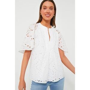 TUCKERNUCK White Eyelet Finley Flutter Sleeve Top Size XL NWT